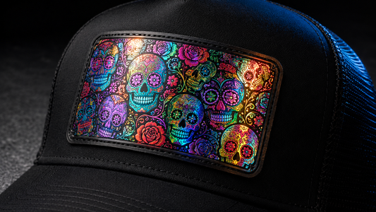 Holographic Black Leatherette Patches | Metallic Foil